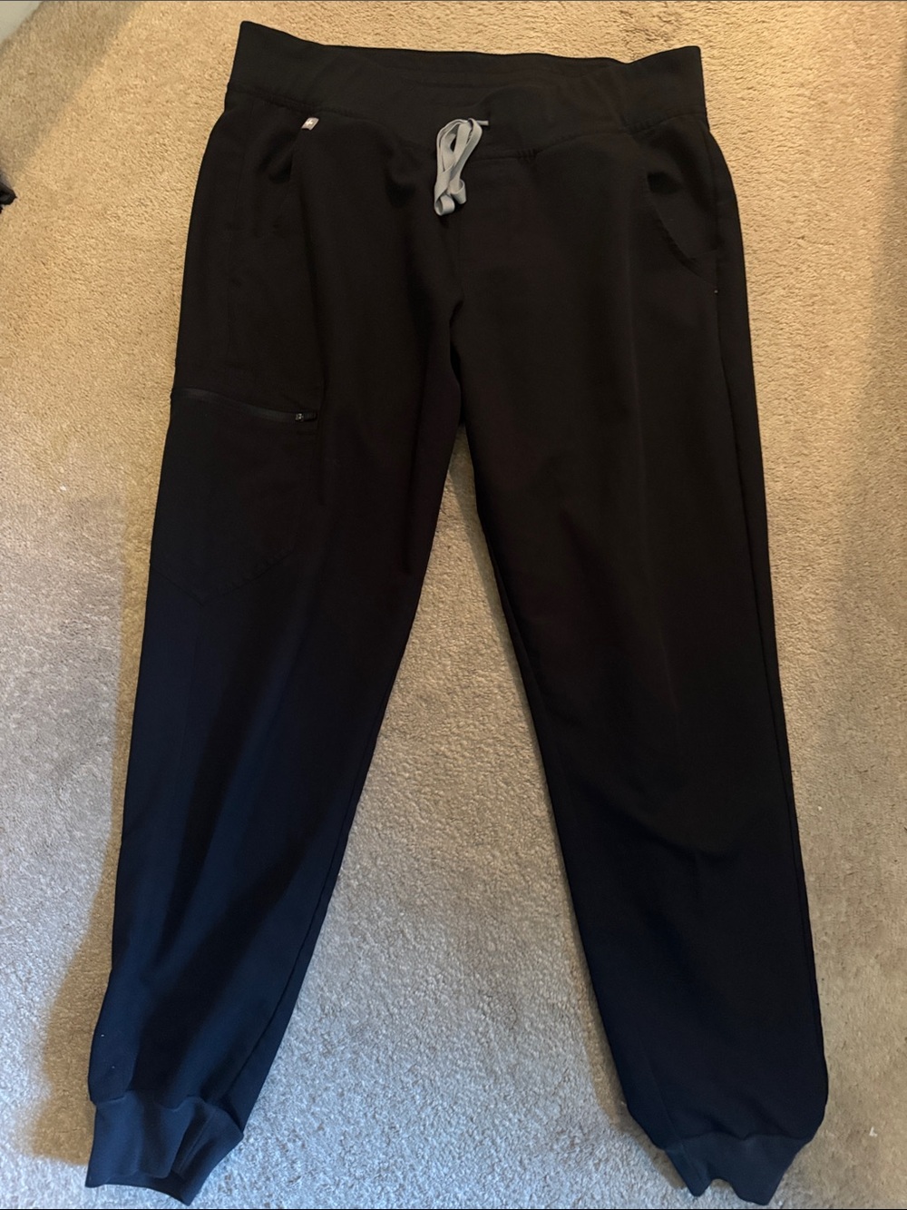 Figs Black Jogger Scrub Pants with Gray Drawstring